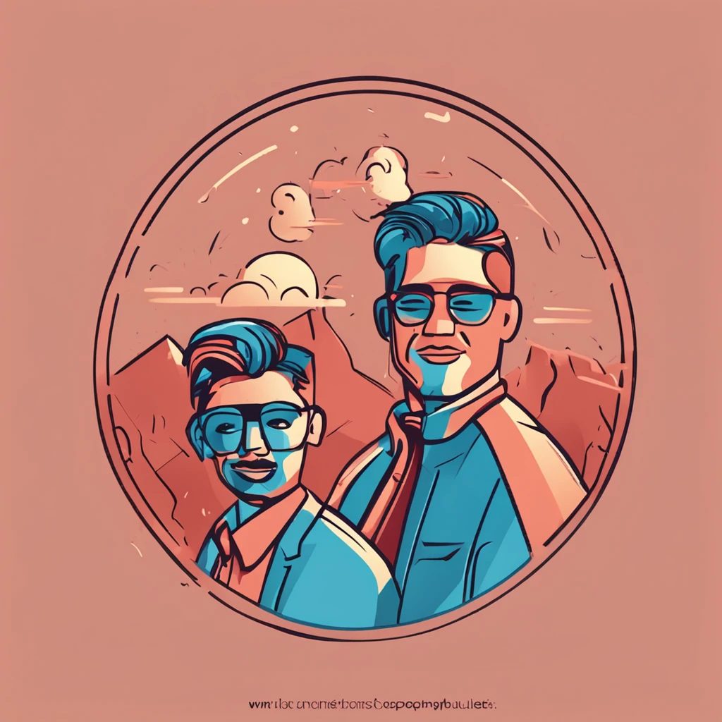 logo design, stylish father and one of his children, icon for toy brand, crisp lines, flat, graphic