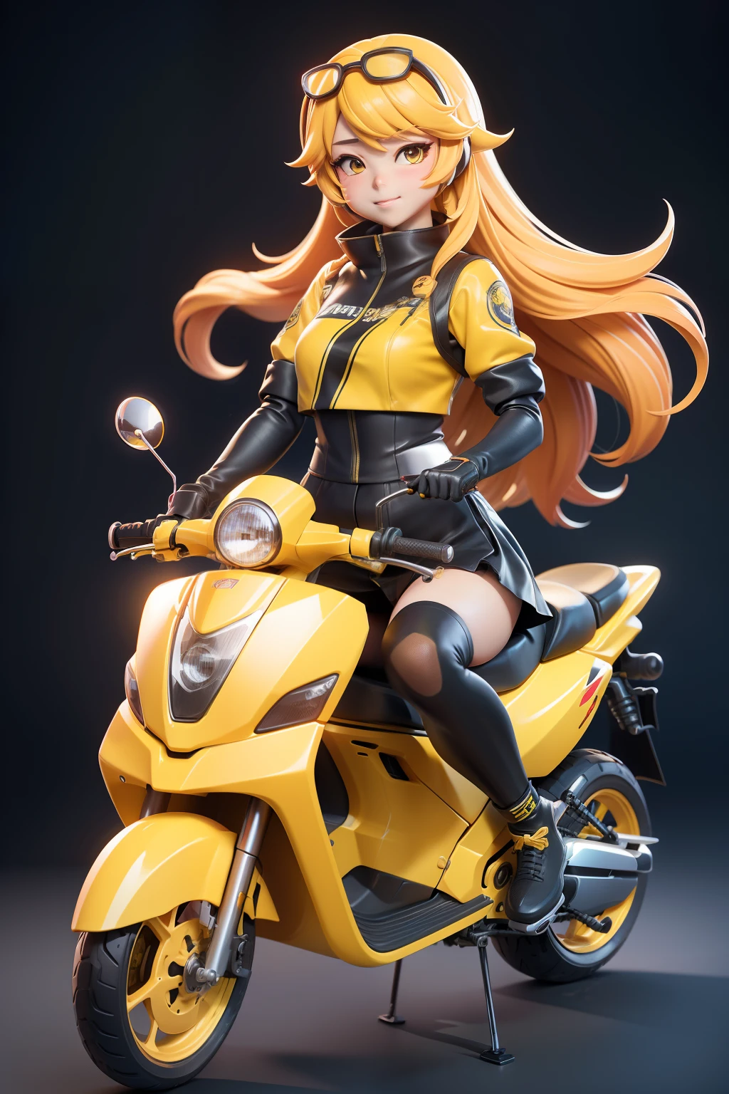 Anime girl riding a yellow motorcycle, anime art vehicle concept art, take-out，Meituan takeaway，Takeaway girls（3D stereoscopic）（The color scheme is mainly yellow of Meituan clothing）（Cute style illustration）Cute comic book style，Anime art concept art, Official illustration[Three-dimensional feeling][Lovely wind][Card ventilation][真实感]