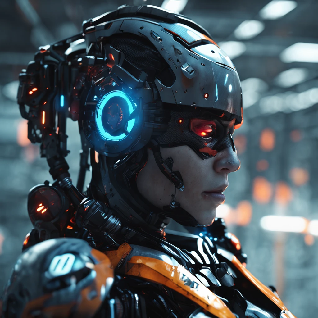rz88mkultr4, a closeup of a cyborg , trending on artstation, ultra realistic, ultradetailed, cyberpunk details, neon heavy blacks and blue depth camera low angle, 3 5 mm