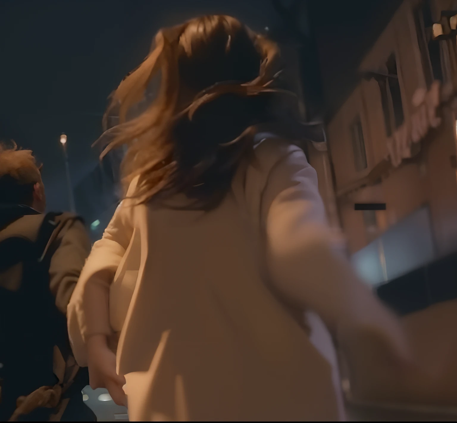There was a woman walking down the street with her mobile phone, still from a music video, vfx powers at night in the city, chasing action scene, action scene from the film, choreographed fight scene, shot from danis villeneuve movie, running towards camera, action scene screenshot, still from live action movie, screenshots from movies