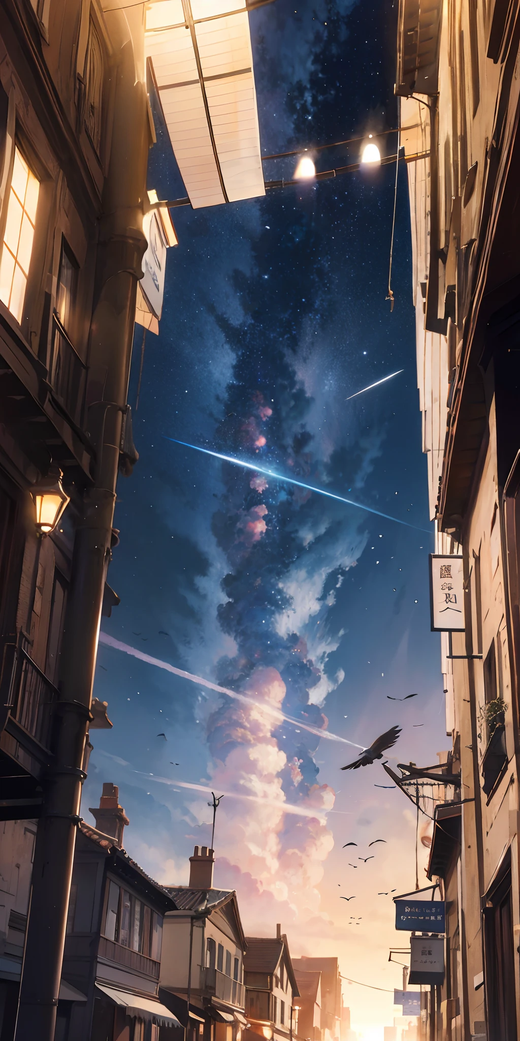 Outrageous resolution、hight resolution、(masterpiece:1.4)、ultra-detailliert、Seen from above、nigh sky、starrysky、evening、floating、 、Landscape painting --v 6