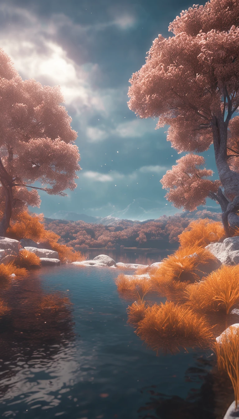 in white clouds fairyland，Calm lake，Ultimate simplicity，Face，3D，OC renderer