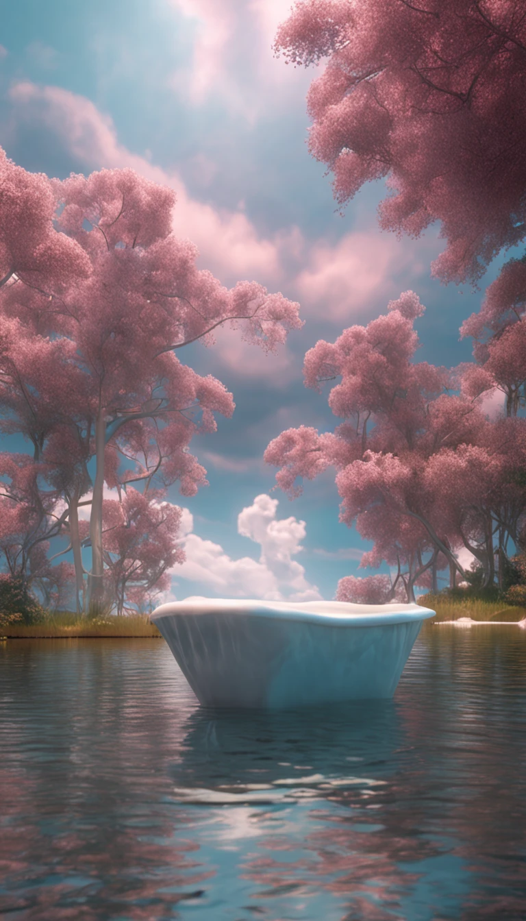 in white clouds fairyland,Calm lake,Ultimate simplicity,Face,3D,OC renderer