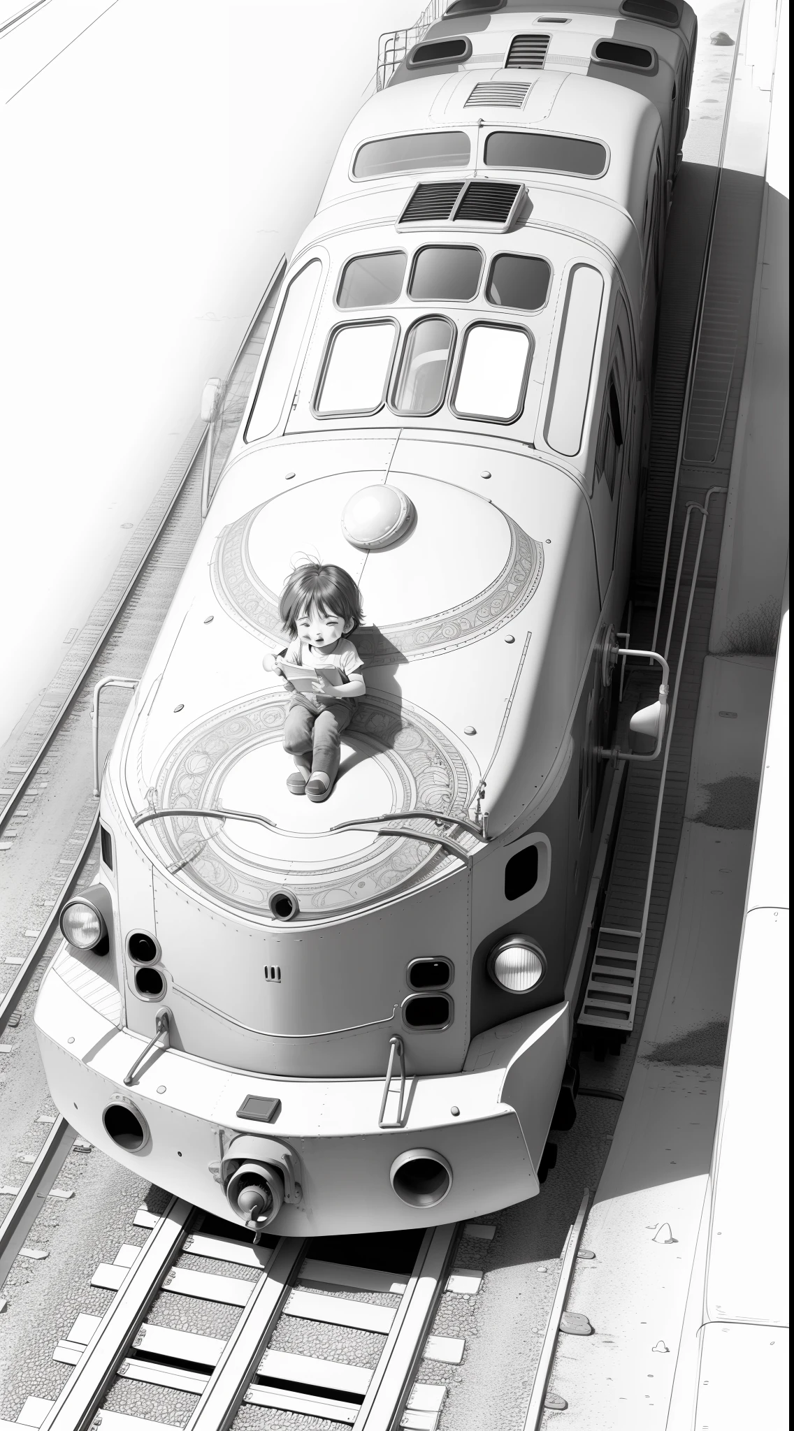 Coloring pages for kids, Features a train cartoon style, dense lines, Low Detail, It features a simple