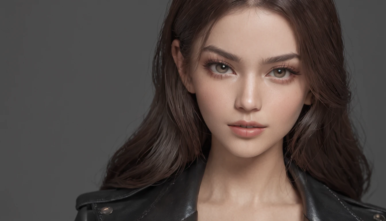 There was a Brazilian woman in a black leather coat, Seductive girl, hyper realisitc, perfect bodies, rendering, ultra-realistic image, realistic 3 d style, perfect girl, hyper realistic anime, brazilian girl