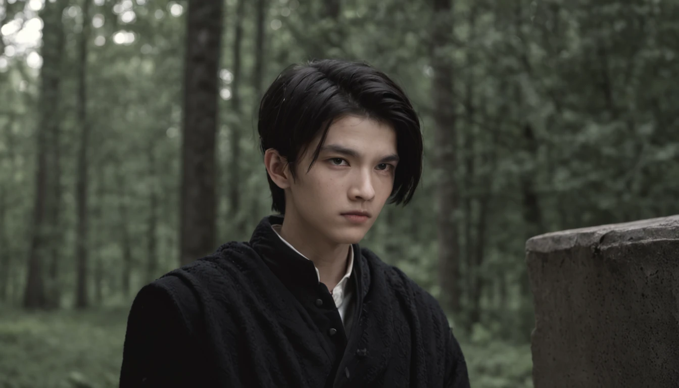 ​masterpiece, top-quality, ​masterpiece, (1 boy), (LLChar), Dark energy, Void, Eyes of the Sky, (Very evil), Dark Magic, dark  forest, Negative energy, Hell, Void, stele, A dark-haired,
