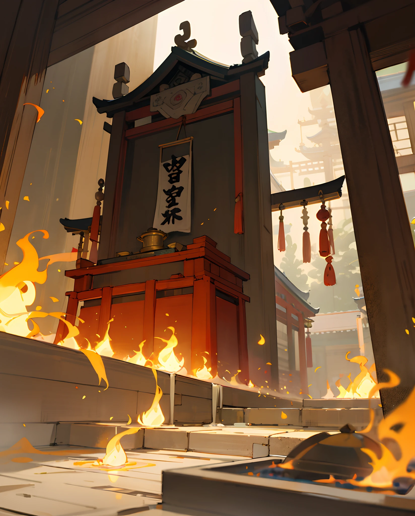 Temple scene There is a lot of incense burning