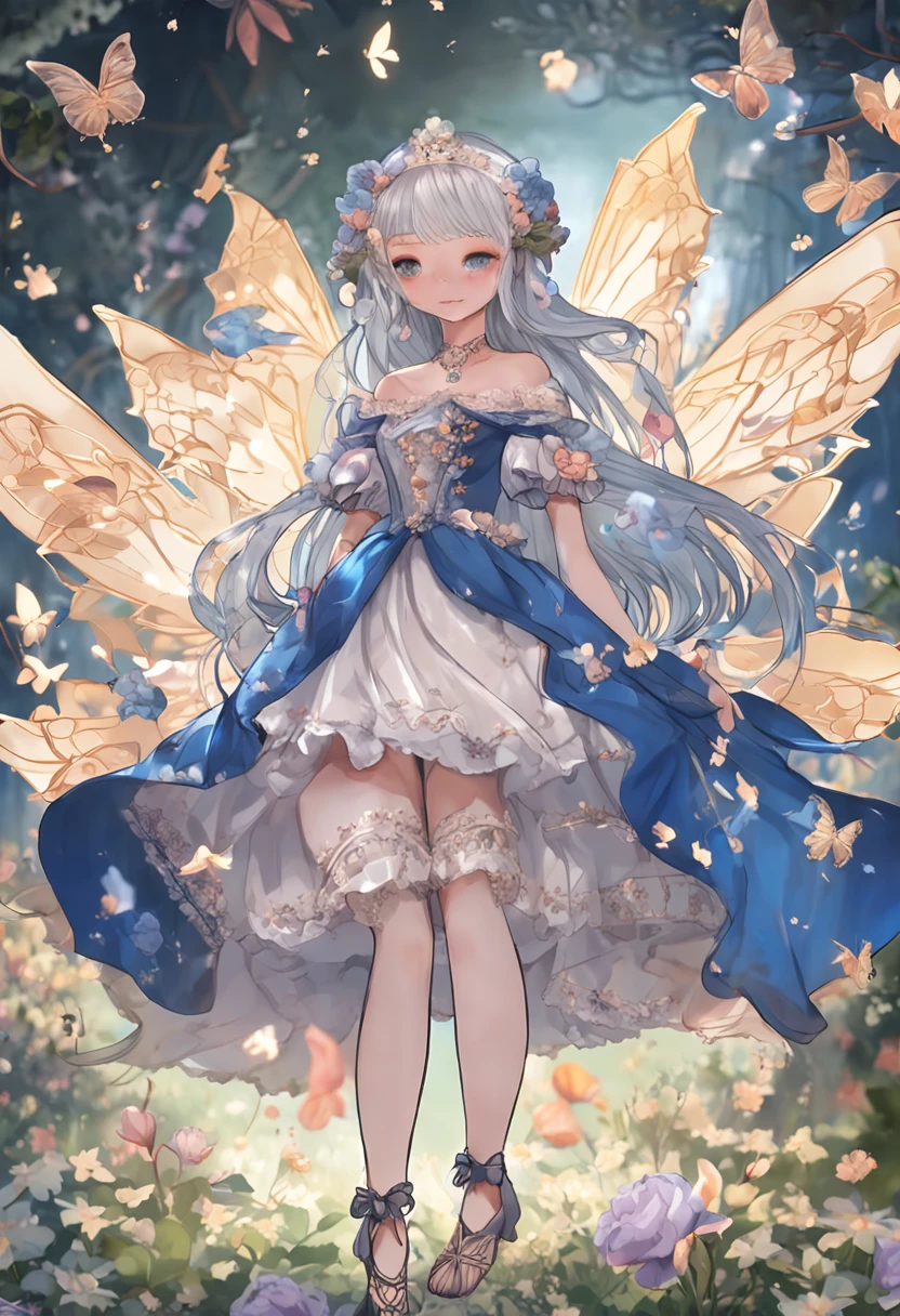 Draw as is,Blue Fairy,Large skirt,Broken flower border,Normal posture