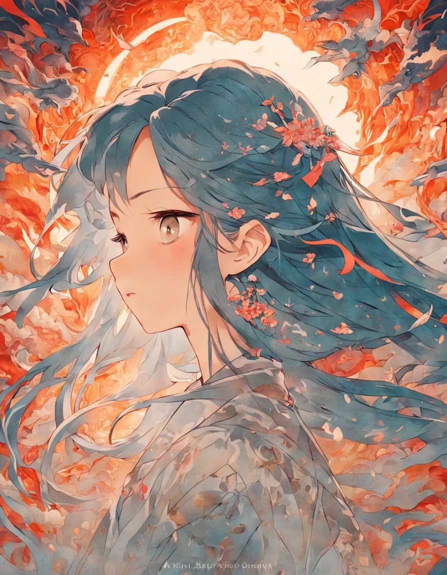 (White background:1.4),(Silhouette of a girl's head, Eyes closed, colorfull long hair, Oriental elements)，(Chinese illustration:1.3，paper art:1.3, Quilted paper art:1.2),( reasonable design, Clear lines, High sharpness,Best quality, Very detailed, Masterpiece, movie light effect, 4K )