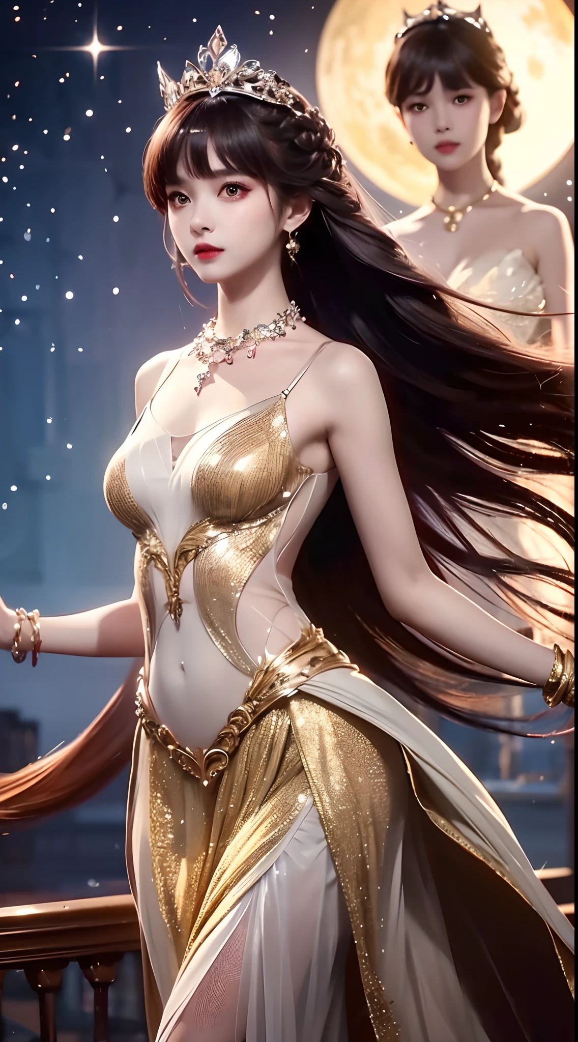 (masterpiece, highest quality: 1.3), (16k, high resolution: 1.3), RAW photo, delicate, best quality, (dense:1.3), hyperdetailed, fine, colorful, 8k uhd, film grain, (studio lighting:1.2), (Fujifilm XT3), photorealistic, detailed skin, super high resolution,detailed hairstyle,back view, very beautiful korean female idol, beautiful dark eyes, detailed eyes, 1girl, solo, floating hair, beautiful face, dynamic pose, dynamic angle, depth of field, motion lines,full body,(masterpiece), beautiful face, sunshine, cinematic light, beautiful woman, beautiful black eyes, milk beige medium hair, complete anatomy, very cute, princess eyes , (black eyes ), (head frame), middle image, style, bioluminescence, life size 8 sizes, 8k resolution, human hands, strange perfection, elegant, near perfection, dynamic, very Details on the character sheet, concept art, smooth, placement body is symmetrical and balanced directly towards the viewer, stunningly beautiful 20s girl,detailed hairstyle,back view