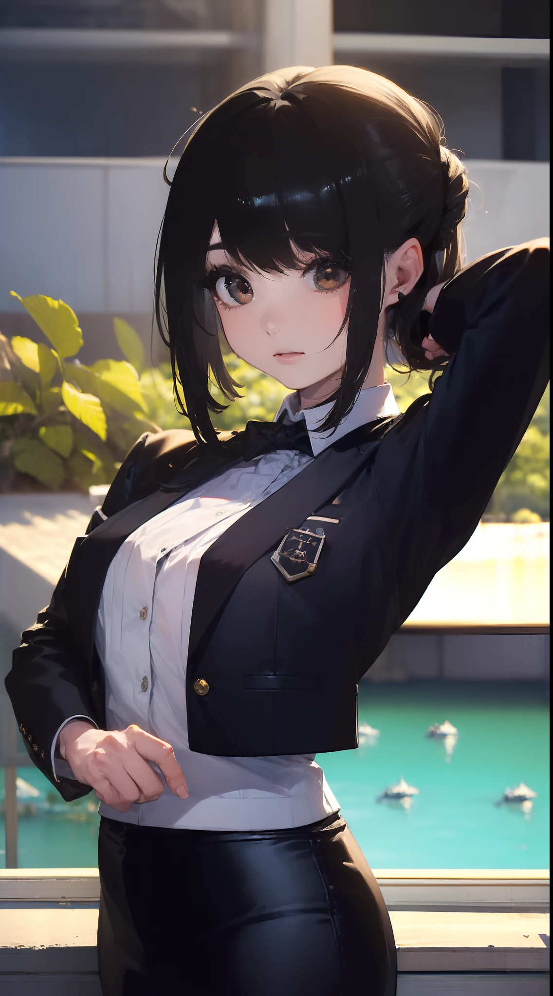 ((((Catch a big black bass by the lake:1.5)))),((1 female 28 years old))((Best Quality:1.5)),(((Hands with the correct number and structure of fingers:1.4))),(Large fish),hight resolution,ultra-detailliert,masterpiece,best qualtiy,poneyTail,Black hair, long eyeslashes, Solid Circle Eyes, drop shadow, Atmospheric perspective,Super Detail, ccurate, small brest,(Black jacket :1.1),top-quality, blurry backround, bokeh dof:1.2, (masterpiece:1.3), Atmospheric perspective,Super Detail,dynamic compositions,top-quality、masterpiece、Very beautiful CG、finely detail、masterpiece