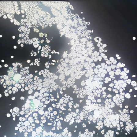 There are a large number of white balls floating in the air, white sparkles everywhere, Glowing spores fly, Glowing sparkling crystals, Glowing particles, Floating particles, a large number of particles, sparse floating particles, glowing glittery dust in the air, particles floating, some chaotic sparkles, light particules, Floating particle effect, Skin made of LED lighting, Particle light