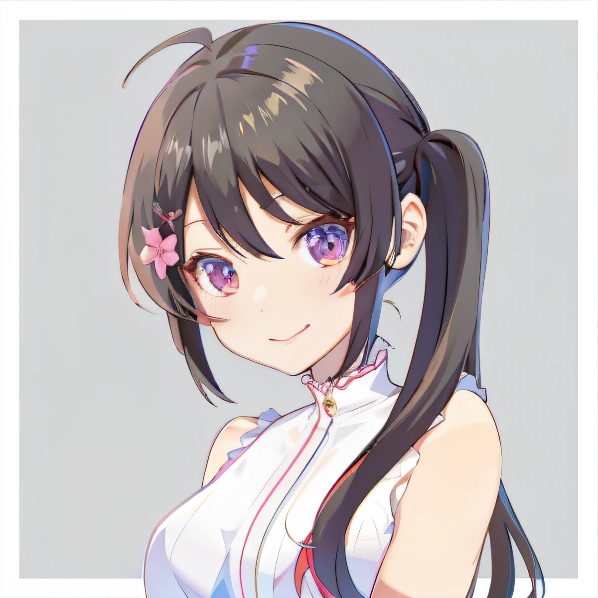 Anime girl with long black hair and pink flowers on her hair, anime moe art style, Anime style portrait, made with anime painter studio, Cute anime girl portrait, portrait of cute anime girl, pretty anime girl, portrait anime girl, Smooth anime CG art, Cute anime girl, Kawaii realistic portrait, anime portrait, drawn in anime painter studio, Anime girl portrait
