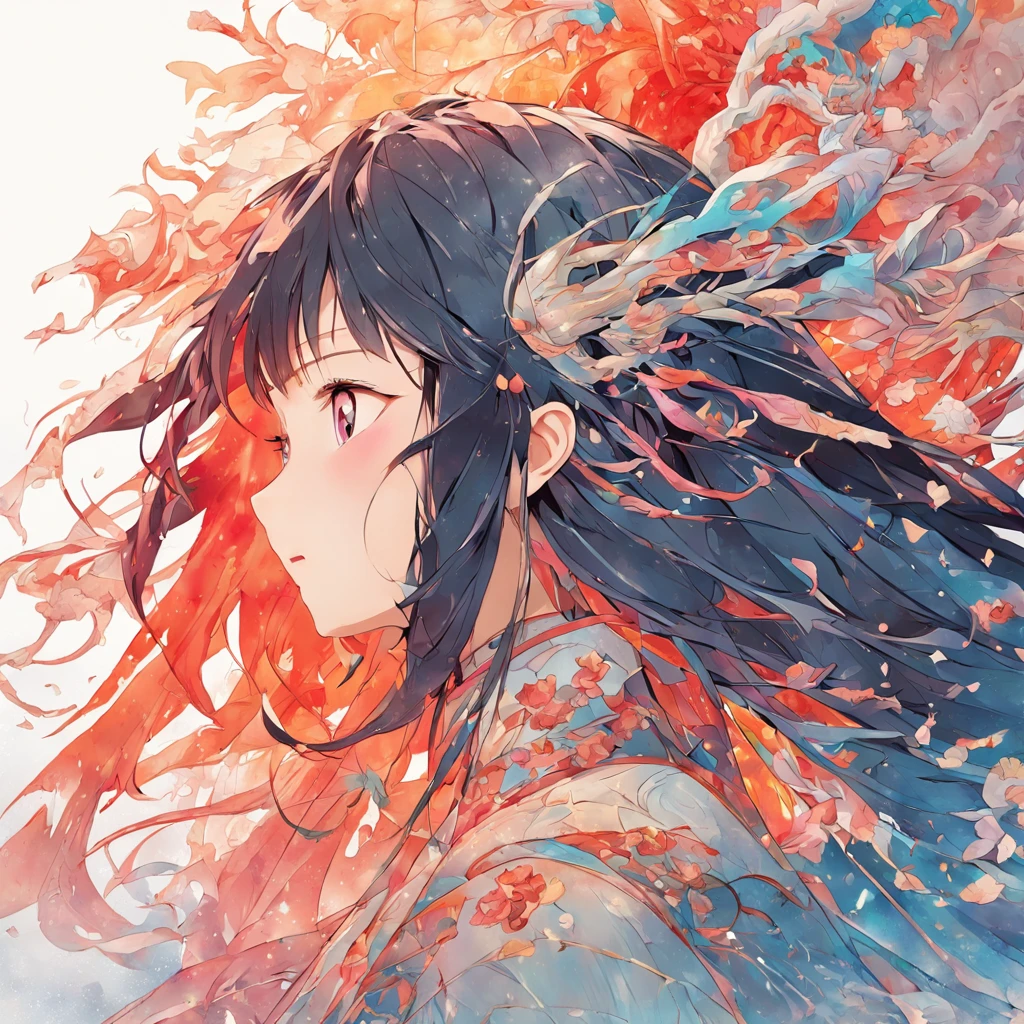 (White background:1.4),(Silhouette of a girl's head, Eyes closed, colorfull long hair, Oriental elements),(Chinese illustration:1.3,paper art:1.3, Quilted paper art:1.2),( reasonable design, Clear lines, High sharpness,Best quality, Very detailed, Masterpiece, movie light effect, 4K )