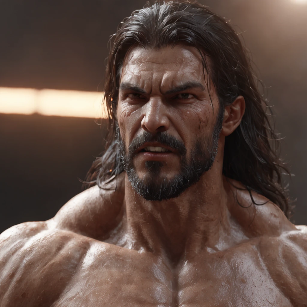 (professional 3d render:1.3) af (Realistic:1.3) most beautiful artwork photo in the world,Features soft and shiny male heroes, ((Epic hero fantasy muscle man rough wet hero angry look long hair short beard and ferocious expression in dynamic pose, Fantastic location, Majestic cluttered environment)), full body 8k unity render, action shot, skin pore, very dark lighting, heavyshading, Detailed, Detailed face, (vibrant, photograph realistic, Realistic, Dramatic, Dark, Sharp focus, 8K), (Old leather garments damaged by weathering:1.4), ((((Wear fur)))), (Intricate:1.4), decadent, (Highly detailed:1.4), Digital painting, rendering by octane, art stations, concept-art, smooth, Sharp focus, illustration, Art germ, (loish:0.23), wlop ilya kuvshinov, and greg rutkowski and alphonse mucha gracias, (Global illumination, Studio light, volumettic light), heavy rain, particles floating, lotr, fantasy, elf, full bodyesbian, ((Dark and ancient city background:1.3)),CGSesociety,art stations