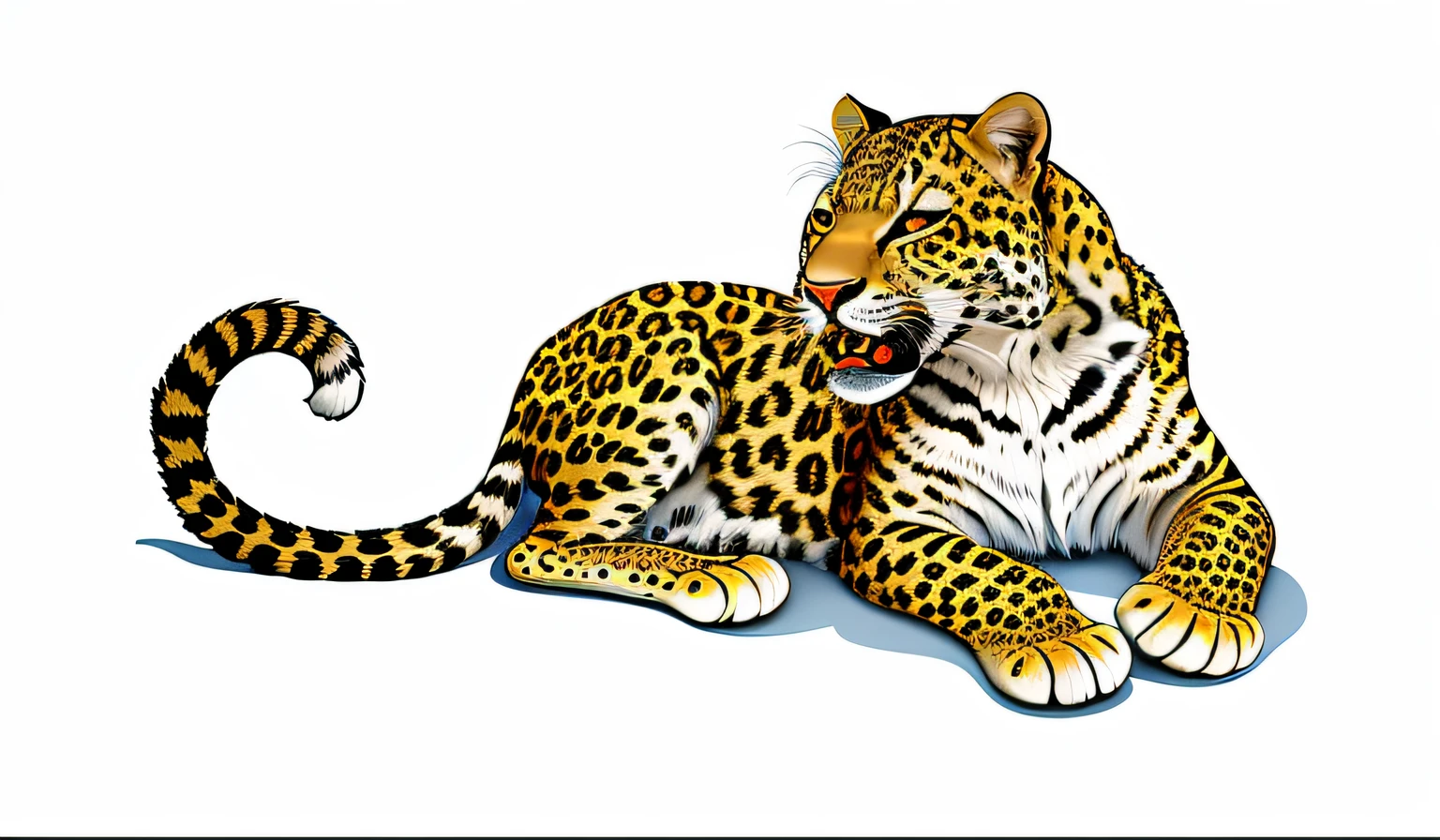 Leopards with their mouths open,Red collar and tail resting on rocks, author:Dalof Ipukar, inspired by Dahlov Ipcar, in style of digital illustration, digital art animal photo, detailed digital artwork, digital painting highly detailed, highly detailed vector art, digital art highly detailed, in style of digital painting, full color digital illustration, highly detailed digital artwork, author:Wayne England