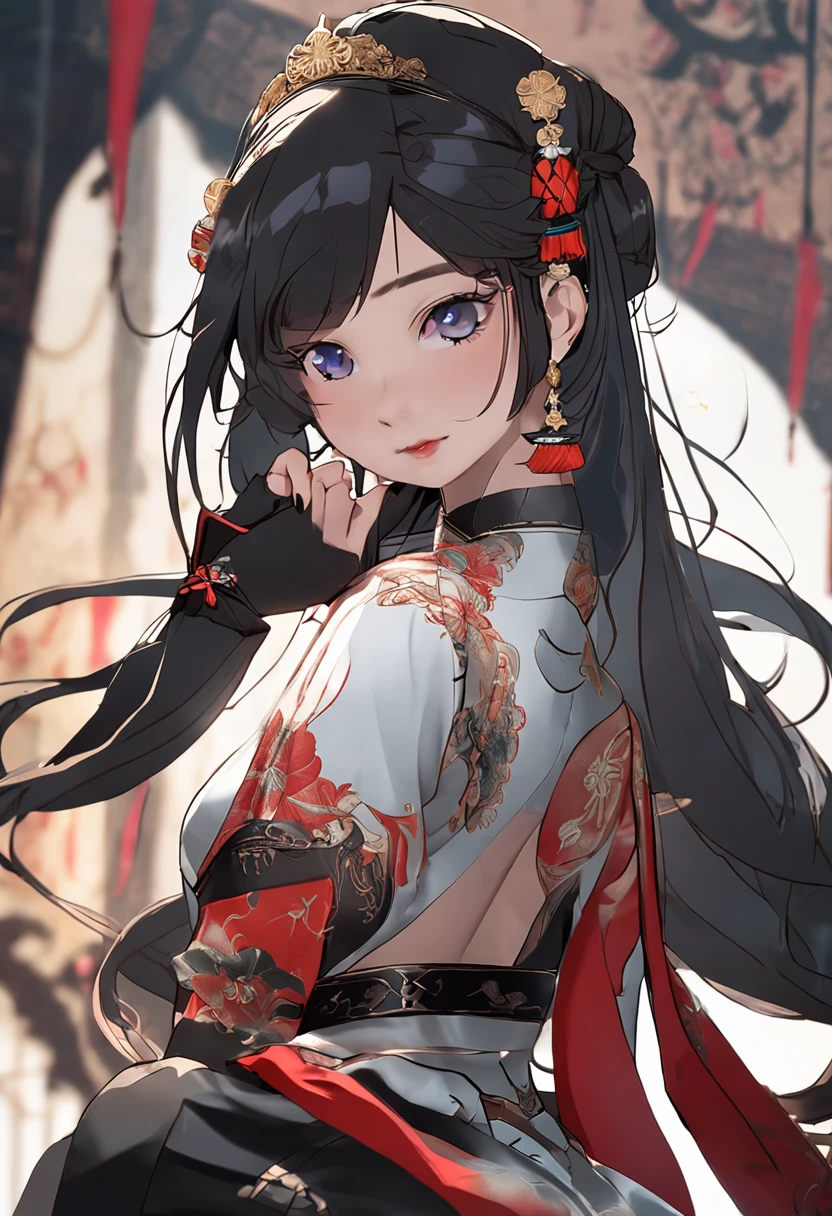 Black color hair,Royal Sister,Beautuful Women,big assa,Cocked buttocks,Wide hips,Hanfu beauty,Sword in hand,Raised sexy,Redlip,offcial art,Unity 8k wallpaper,ultra - detailed,Aesthetics,tmasterpiece,best qualtiy,realisticlying,Best quality,tmasterpiece,A high resolution,CG,illuminating,Frankness,photore,A high resolution,4K,8K,Bokeh