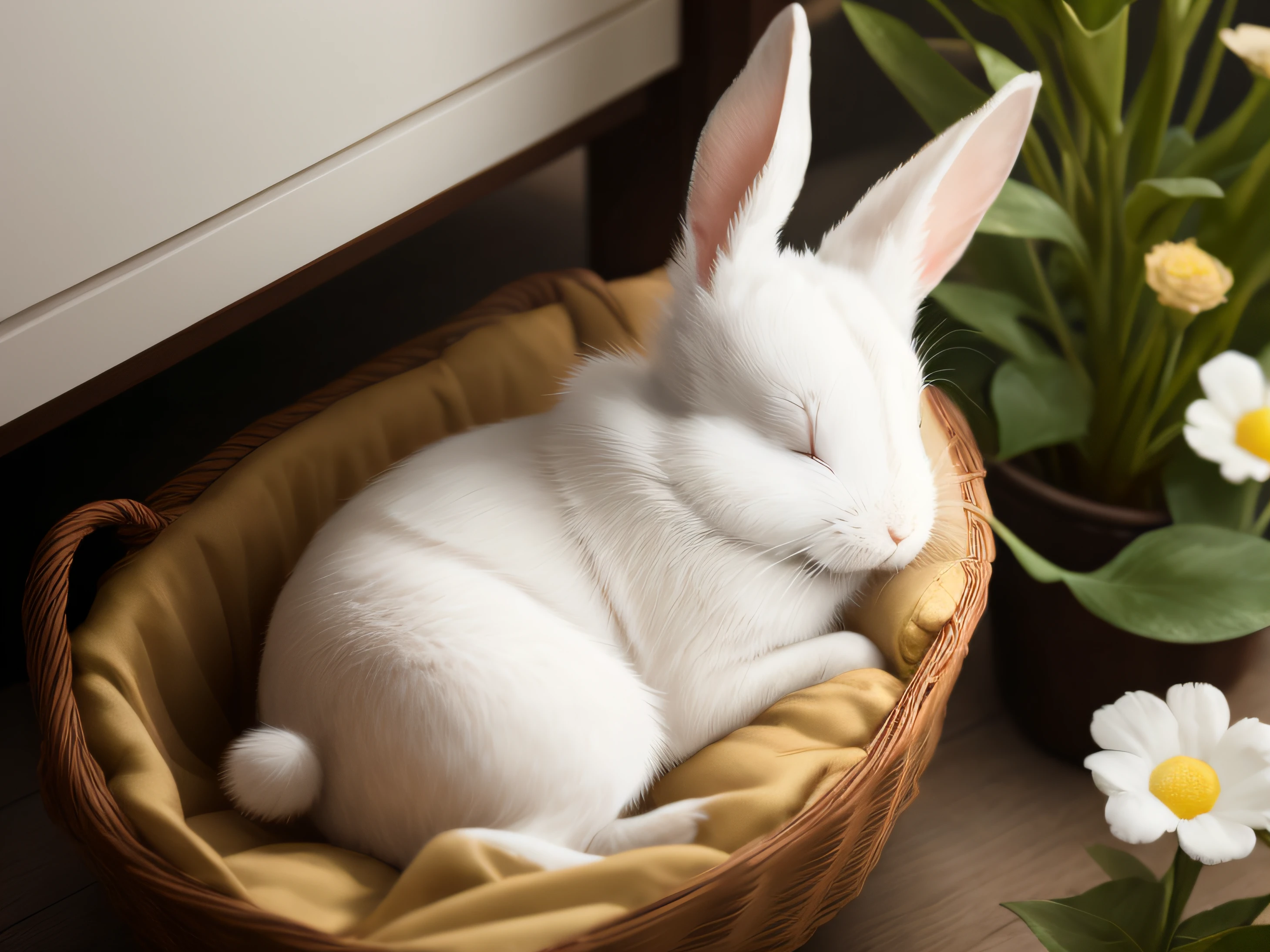 The little white rabbit slept comfortably