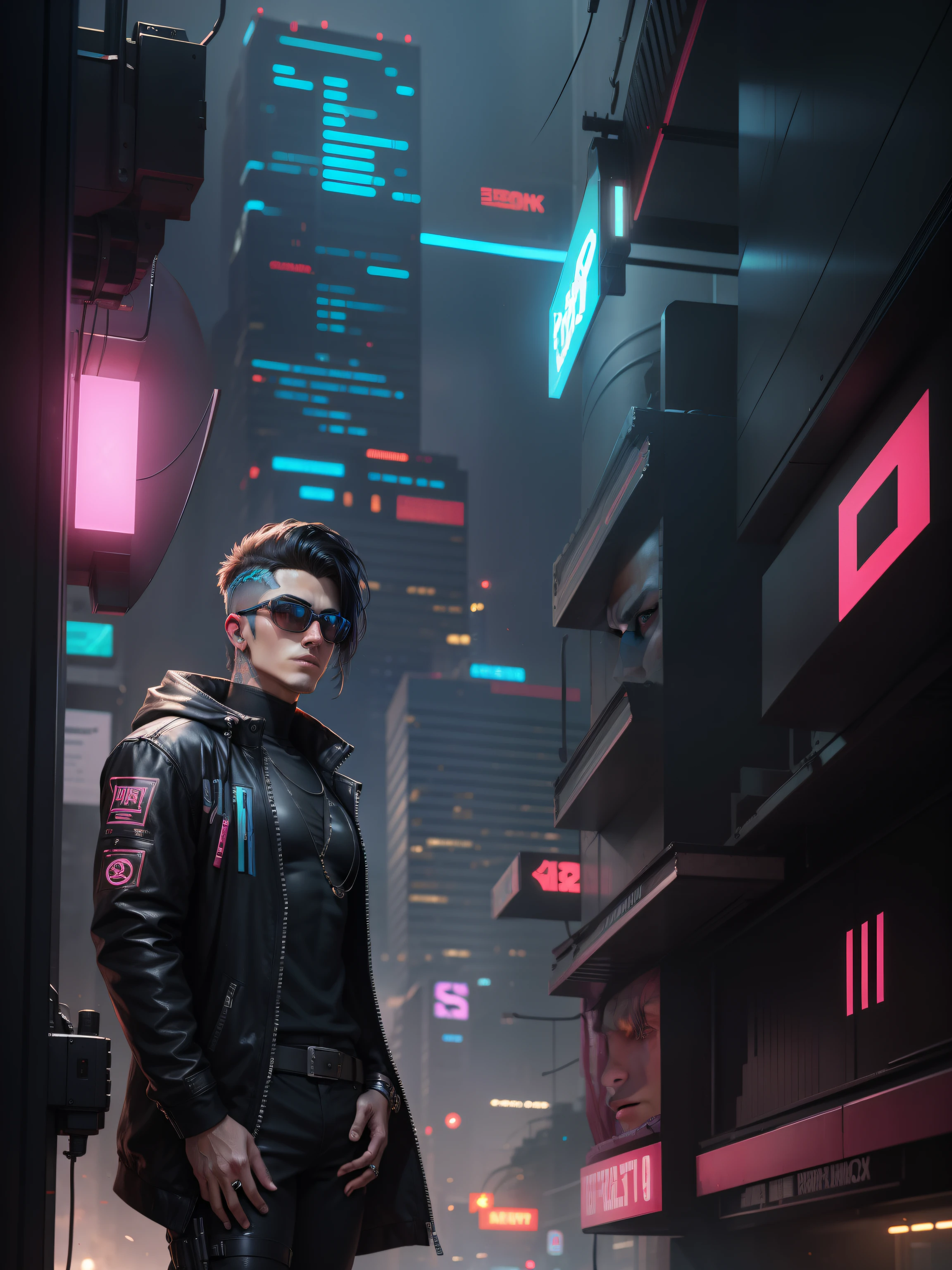 Change background cyberpunk handsome  boy, realistic face, 8k, ultra realistic,