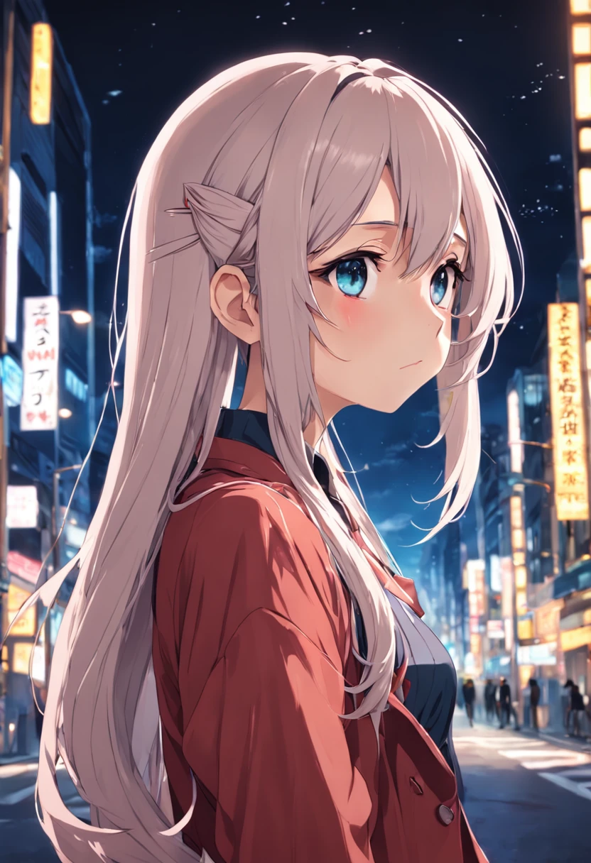 anime big breast, Girl, Long hair, street, City, the street lights, the street lights, Anime girl with long hair, Beautiful anime girl, a beautiful anime portrait, detailed portrait of an anime girl, portrait anime girl, Beautiful anime woman, anime girl profile, Beautiful anime face, pretty anime girl, Realistic young anime girl, Stunning anime face portrait, Cute anime girl portrait