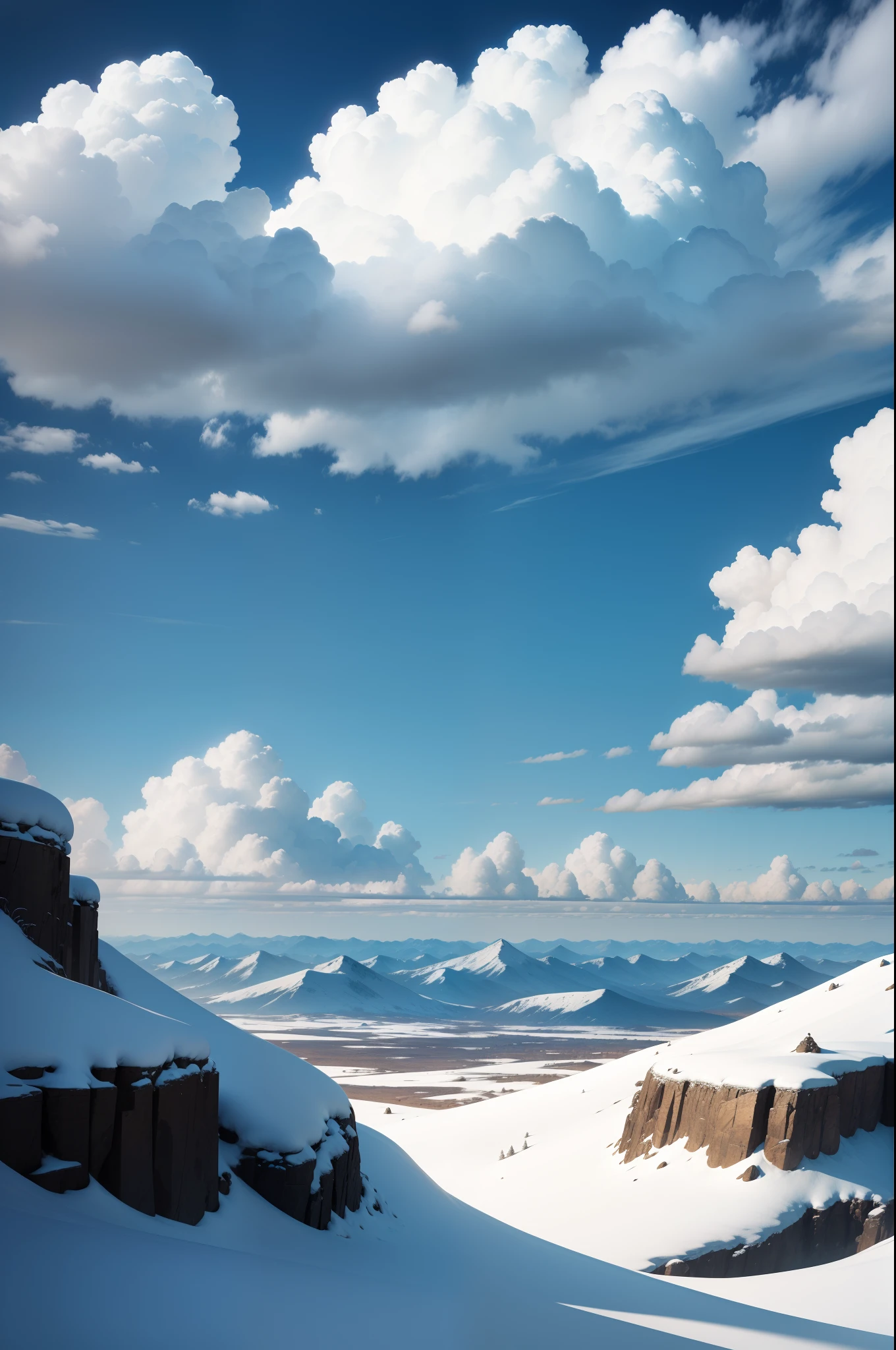 with blue sky and white clouds，Realistic scenery，High hills