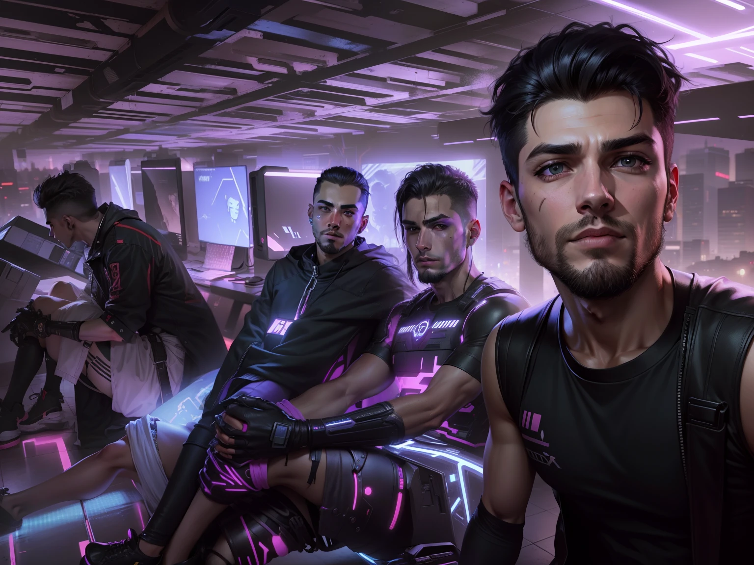 Change background cyberpunk handsome boy, realistic face, 8k, ultra realistic,