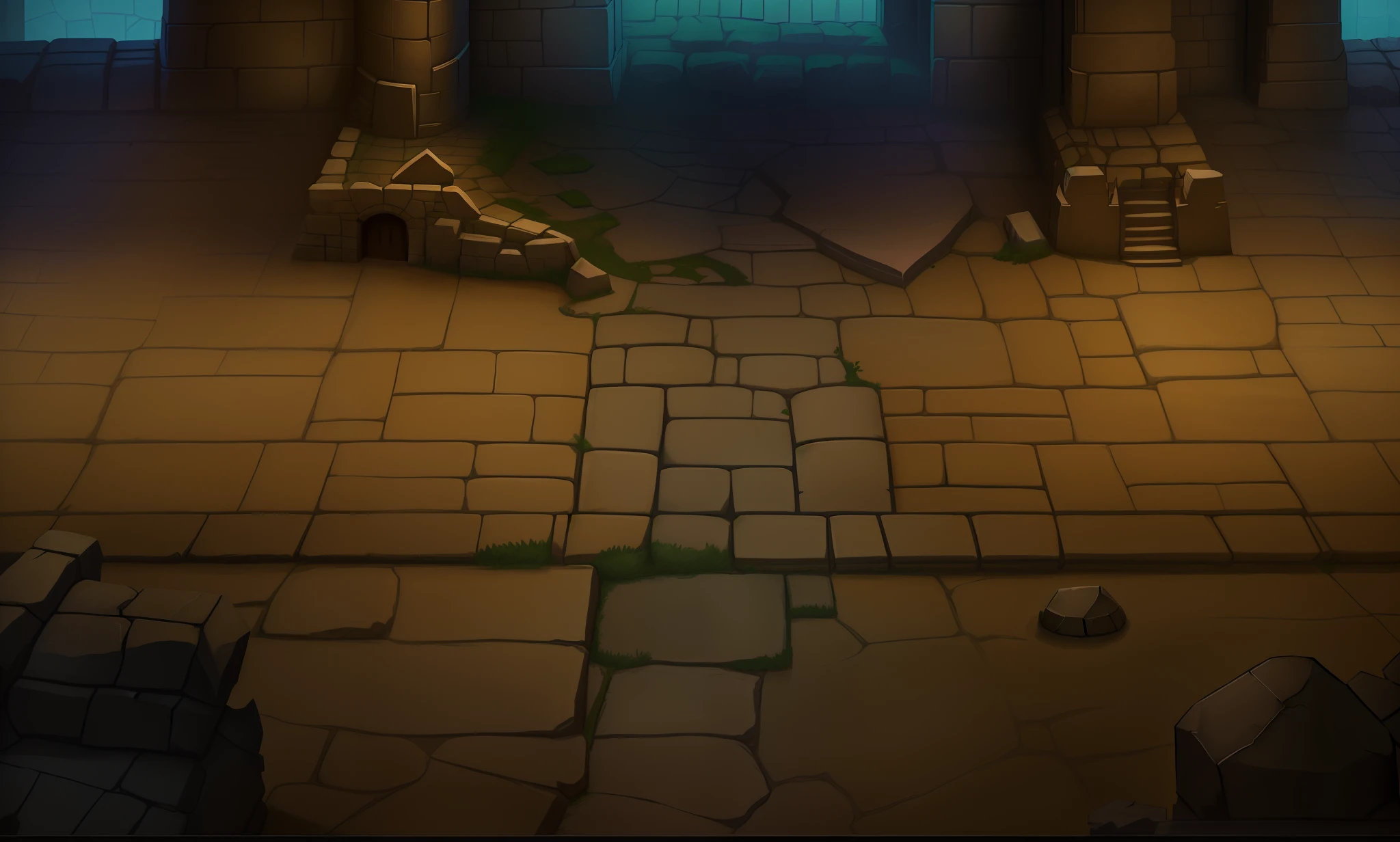 There is a cartoon image of a castle with a stone floor, dungeon background, in a dungeon background, odin's stone arena background, arte de fundo, arena background, ancient ruins background, city ruins background, Medieval Castle Background, interior background art, tavern background, rpg background, shadowy castle background, light kingdom backdrop, 2 D game art background, Castle background