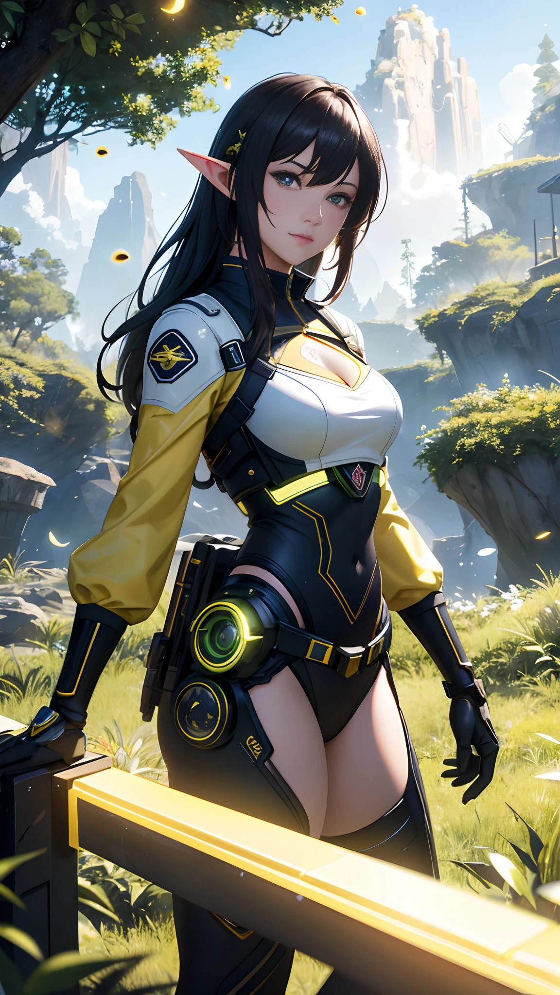Masterpiece, High quality, 1 Beautiful girl is an elf druid,Wearing leaf clothes in the forest,There are fireflies and plants on the face of the author:Greg Rutkowski Makoto Shinkai Kim Zhengka Tako Rule of Thirds Golden Ratio Lighting Trend Pixiv Fan Box Concept Art Station HD 8k octane rendering Cinematic dramatic lighting. Dynamic Volume Studio Lighting God Ray Ray Tracing Highly Detailed Bee Bee Bee WLOP Leyang Ilya Yum Mount Nicholas Rendering Unreal Engine 5 4K 3D Key Visual Official Media Matte Painting Digital Illustration Landscape Character Design Atmospheric Environment Cyberpunk 2077 Rainbow Colors Pastel Bright Color Scheme Rainforest Neon Halo Halo Fantasy Mirror