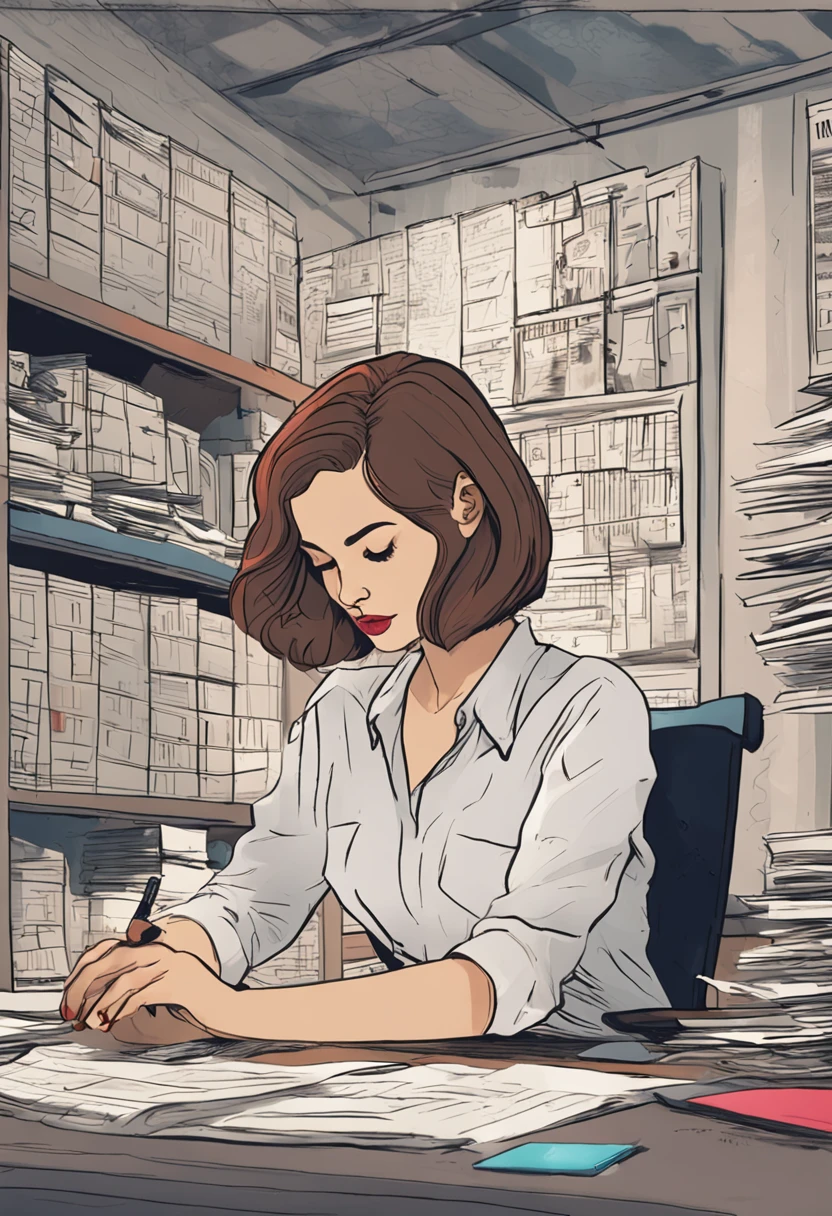 Sober OL、Beautiful woman、Beautiful sober office lady、The face resembles Natalie Portman、Natalie portman、Short hair、Silvery hair、At work、wearing miniskirt、Wears a white shirt、Typing on a typewriter