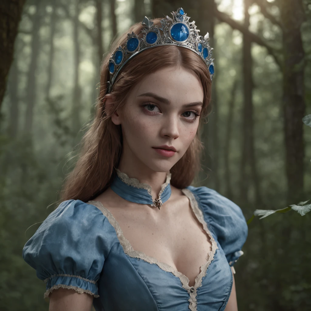 (professional 3d render:1.3) af (Realistic:1.3) most beautiful artwork photo in the world，Features soft and shiny female, ((Epic fantasy Alice in Wonderland, strong powerful female look,  long blonde hair, piercing eyes and determined expression in dynamic pose, Fantastic location, Majestic dark spooky forest)), full body 8k unity render, action  shot, skin pore, very dark lighting, heavy shading, Detailed, Detailed face, (vibrant, photograph realistic, Realistic, Dramatic, Dark, Sharp focus, 8K), (Blue dress in style of Alice slightly damaged and worn:1.4), ((((blue headband)))), (Intricate:1.4), decadent, (Highly detailed:1.4), Digital painting, rendering by octane, art  stations, concept-art, smooth, Sharp focus, illustration, Art germ, (loish:0.23), wlop ilya kuvshinov, and greg rutkowski and alphonse mucha gracias and Tim Burton, (Global illumination, Studio light, volumettic light), heavy rain, particles floating, lotr, fantasy, elf, full bodyesbian, ((Dark and spooky forest background:1.3)),CGSesociety, art  stations