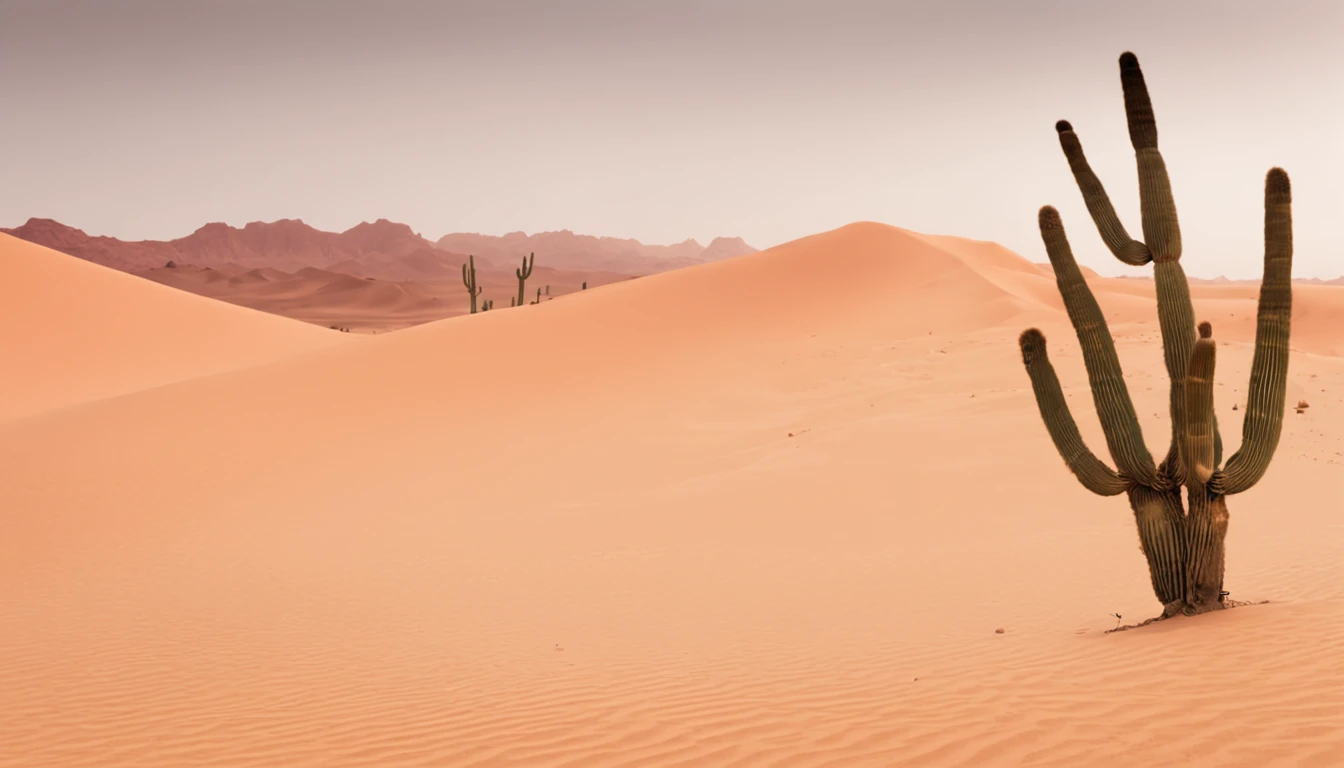 concept-art ((Vast desert)),oasis in the desert.Desert cactus ,sprawling，Empty，（Sand），（NOhumans），desolated，blurryforeground，depth of fields，k hd，Detailed details，Best picture quality，Light and shadow effects，Movie special effects， Digital artwork, illustrated, painting of a, Matte painting, Highly detailed，A mirage in the distance,（Puddles）