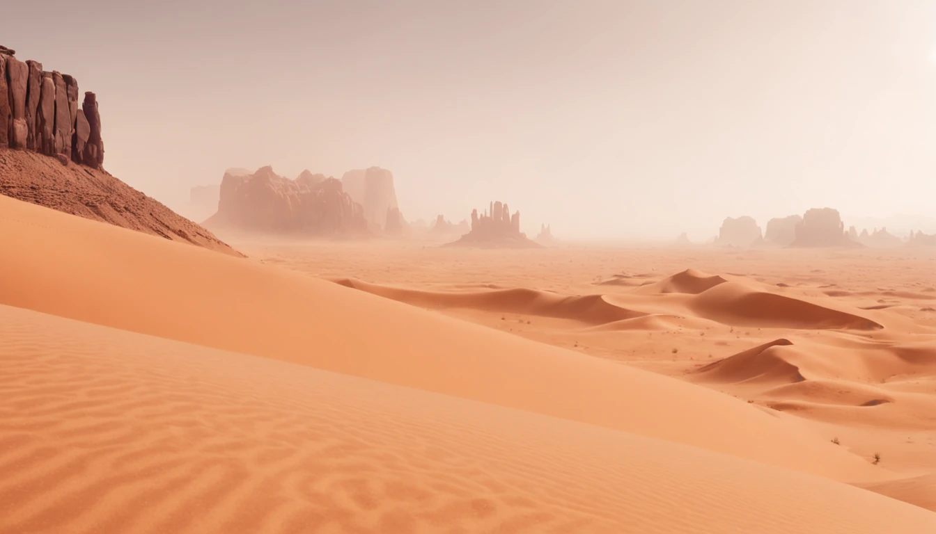 concept-art ((Vast desert)),oasis in the desert.Desert cactus ,sprawling，Empty，（Sand），（NOhumans），desolated，blurryforeground，depth of fields，k hd，Detailed details，Best picture quality，Light and shadow effects，Movie special effects， Digital artwork, illustrated, painting of a, Matte painting, Highly detailed，A mirage in the distance,（Puddles）