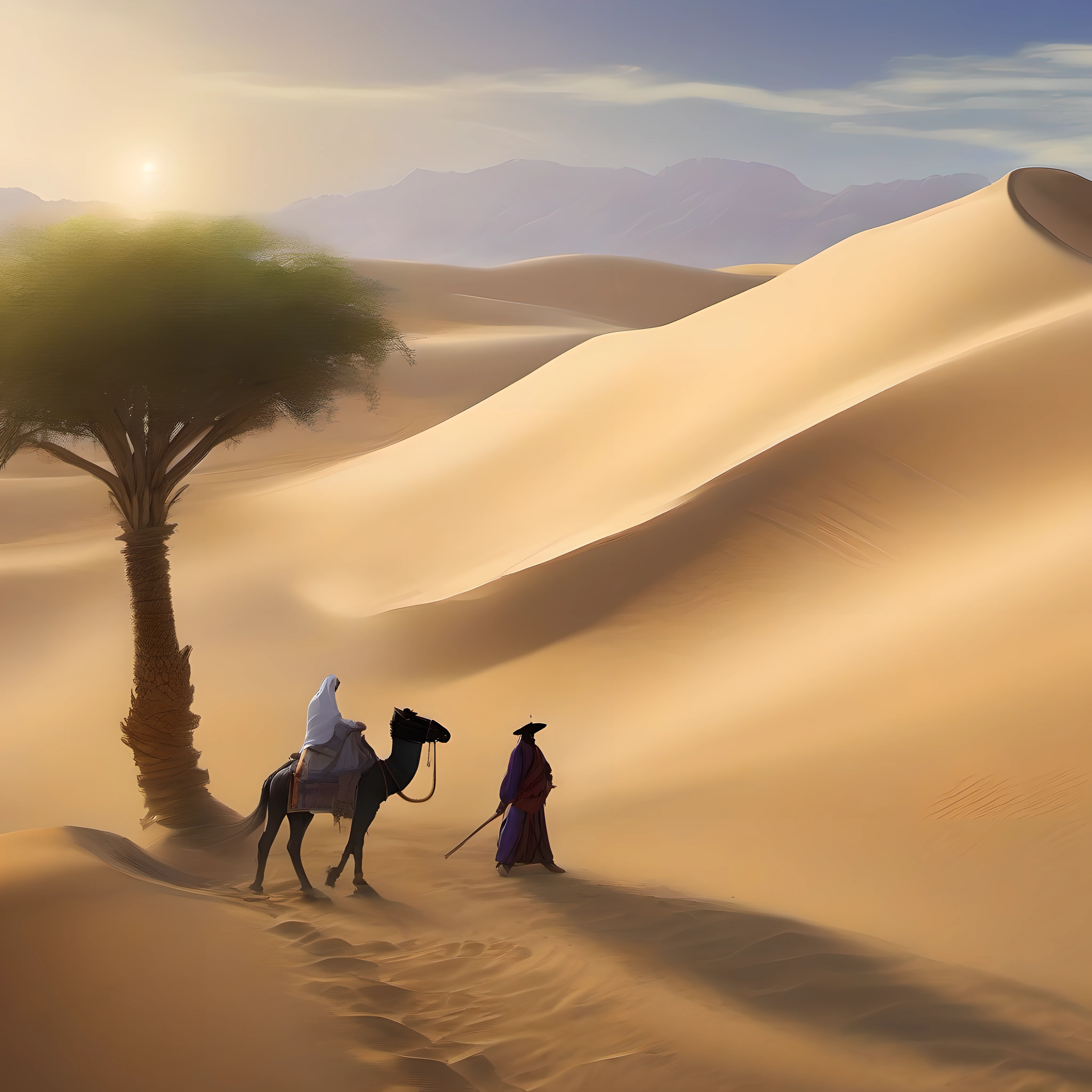 Journeying through sand,
Alibaba seeks an oasis,
Amidst the desert's grasp,
Hope guides his weary steps.