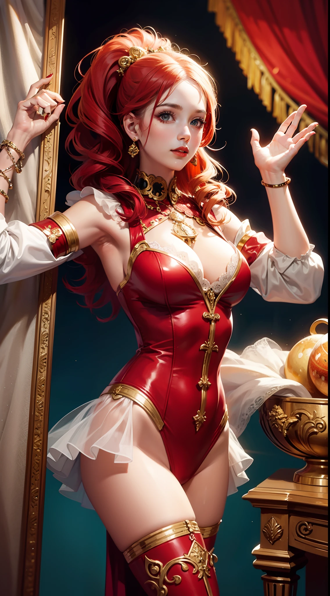 Beautiful woman in intricate Vintage Circus Freakshow Outfit