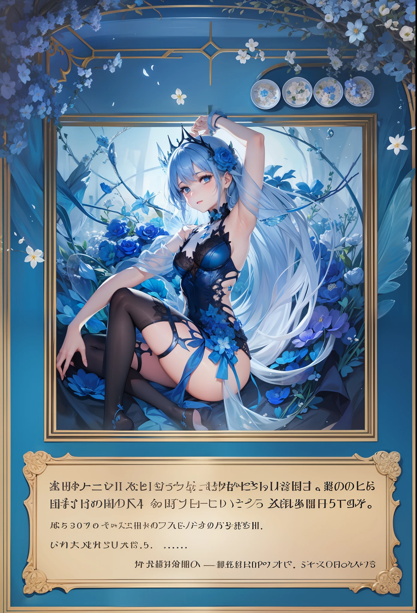 Draw as is,Blue Fairy,Broken flower border,Normal posture