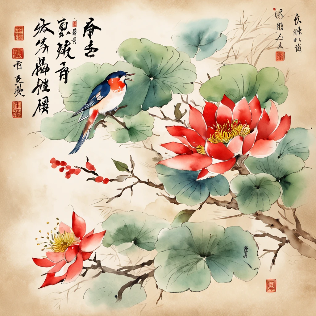 Text design, The Book of Poetry, water ink,Meilanzhuju,Traditional chinese painting,清晰的线条, flat, Graphic