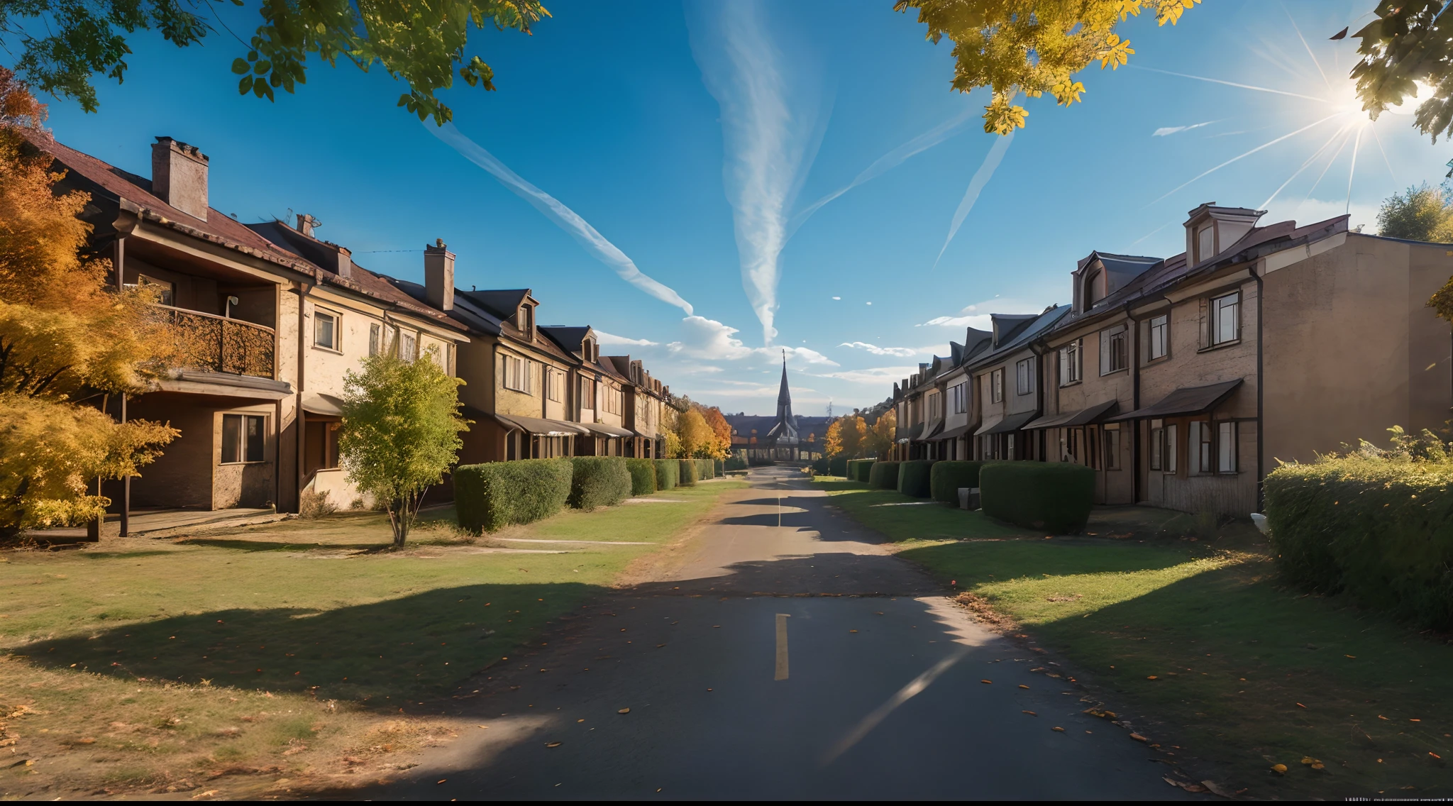 raw photo of russian panel houses, sunrays, hdr, rtxseries, masterpiece, best quality, ultra-detailed, photorealistic, autumn, bottom view