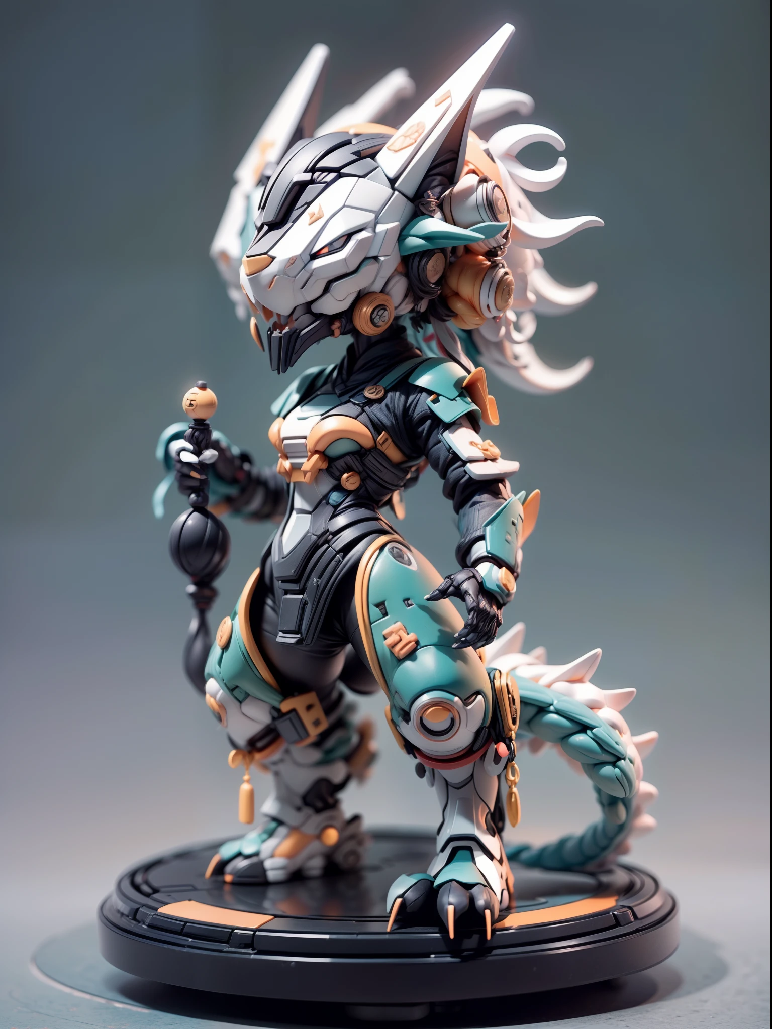 (Blind box toy style:1.3),((Full body shot)),(anthropomorphism),(1 strong Chinese dragon  warrior),transparent plastic mecha,dreamy glow, cyberpunk style，Clean black background,white style，(circular base）( Global illumination, Ray tracing, hdr, unreal render,reasonable design, high detail, Masterpiece, Best quality, hyper HD, Cinematic lighting)