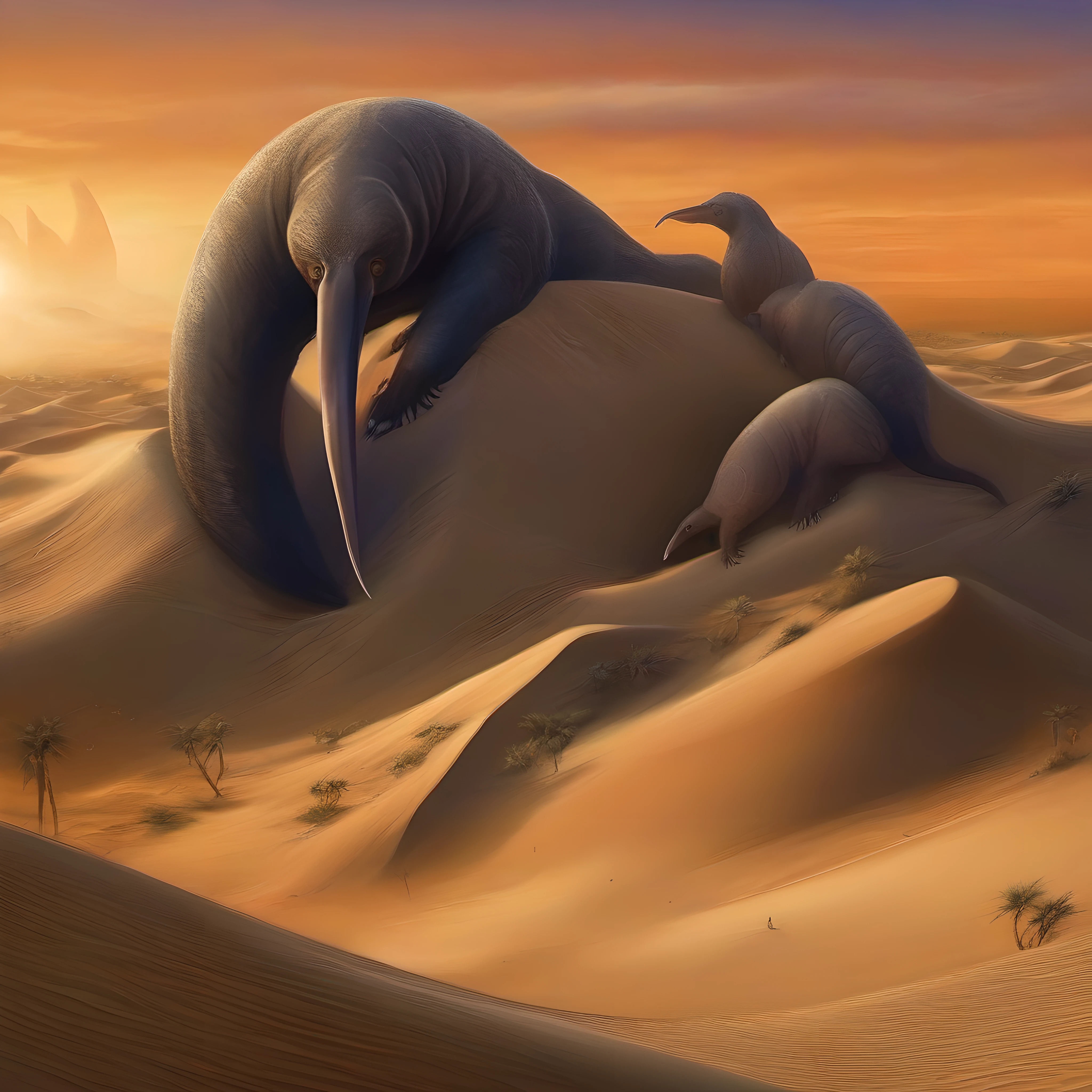 Sand dunes of hell,
Crafted by giant anteaters,
In the desert's embrace,
A tale unfolds, untold.