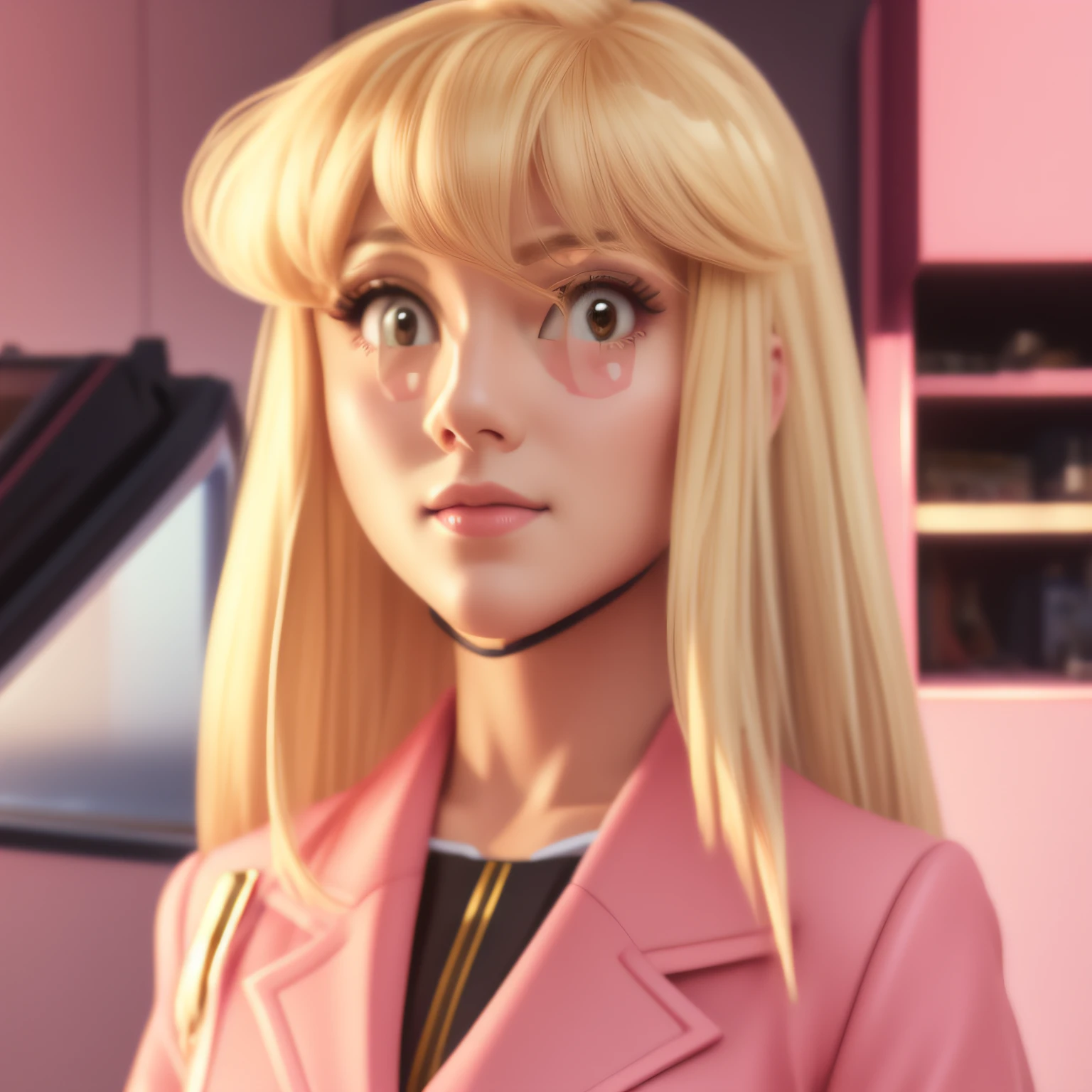 Blonde policeman female dressed in pink、Realistic、Real Human、Female skin、