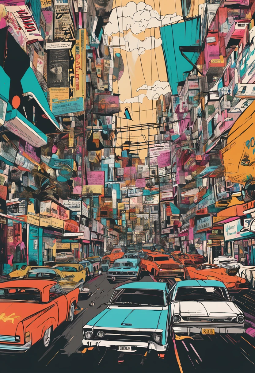 "Collage, Life context and its transformation, Life changes, neonlight, startling, vibration"