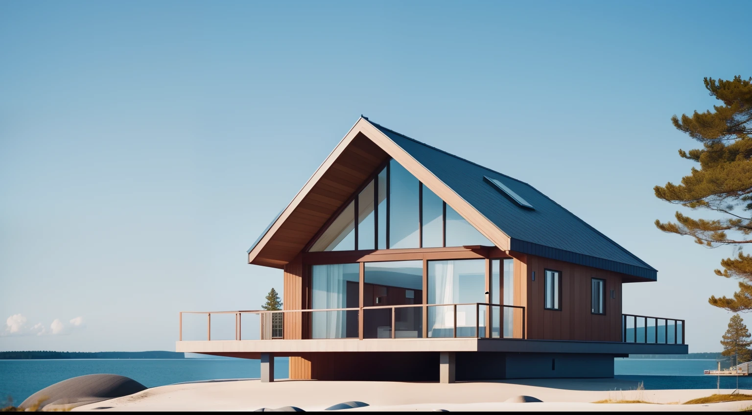 Date: 2015
Location: Stockholm, Sweden
Description: On a Stockholm archipelago island, a modernist beach house's angular lines complement the stillness of the Baltic Sea, reflecting the Nordic aesthetic.