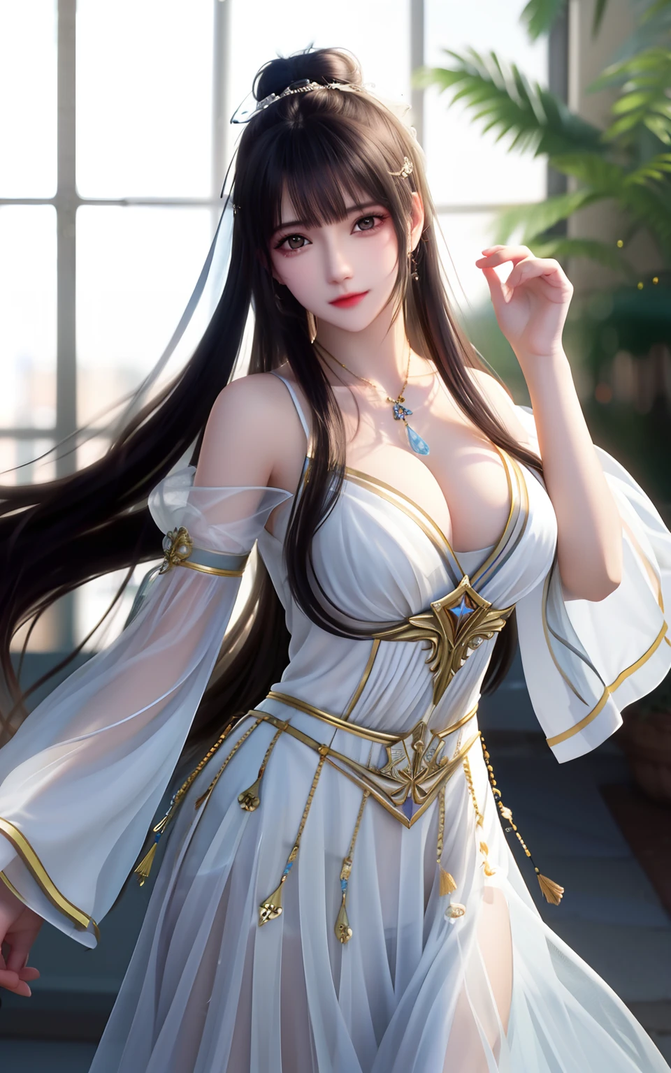 Best quality,tmasterpiece,A high resolution,CG,
18girl,arma,The sword,long whitr hair,shift dresses,Eau,独奏,jewely,white dresses,耳Nipple Ring,hair adornments,spatter,The upper part of the body,hair-bun,brunette color hair,
illuminating,Frankness,photore,A high resolution,4k,8k,bokeh,