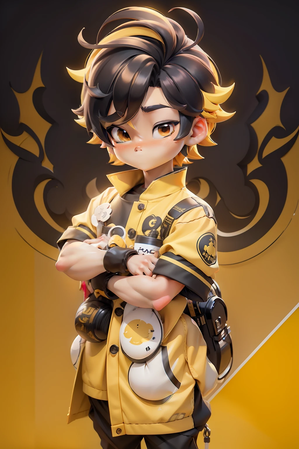 Q version anime boy, Anime avatar，take-out，Meituan takeaway，Takeaway boy【Q version of cartoon】（3D stereoscopic）（The color scheme is dominated by the yellow color of Meituan clothing）（Cute style illustration）Cute comic book style，Official illustration[Three-dimensional feeling][Lovely wind][Card ventilation][真实感]