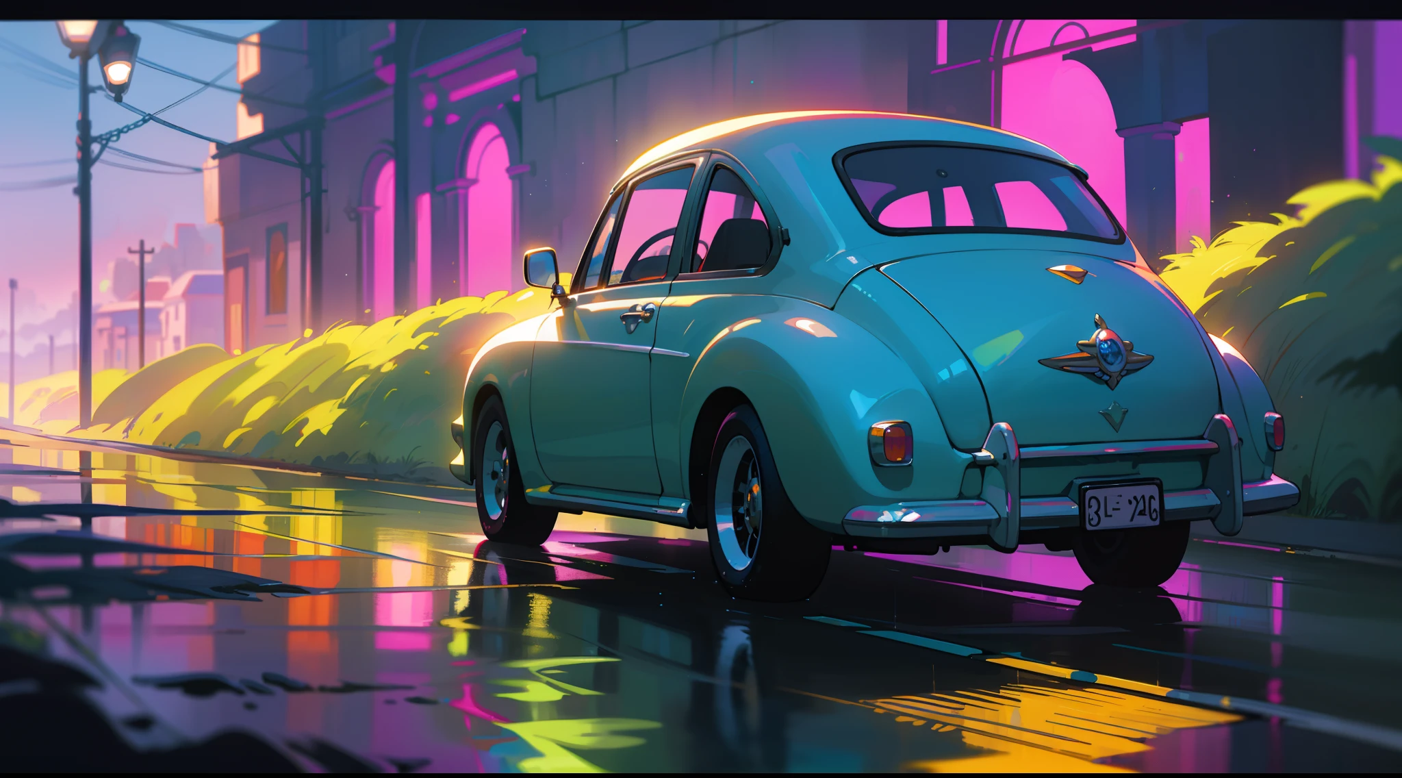 Masterpeace, BestQuality, PIXAR STYLE, CarS, SOUTH AFRICA COASTAL ROAD, Wet Road, Auto, Auto, Bright Colors, Volumetric Lighting, Best Shadows, Shallow Depth of Field, (High Quality, Stunning Details: 1.25), Brilliant Colorful Paintings, Whimsical, Magical, Flicker, Highlights, Neon Garland, Details, 8k