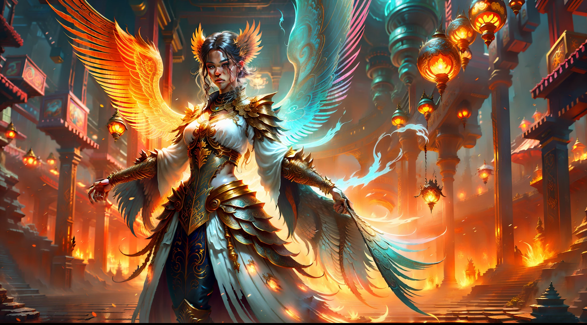 a drawing，The painting is of a woman with phoenix wings, astral fairy, detailed fantasy digital art, Fantasy art Behance, detailed fantasy art, colorfull digital fantasy art, Detailed digital 2D fantasy art, Fantasy art style, Epic fantasy digital art style, Epic fantasy art style, Digital 2D fantasy art, Epic fantasy art style HD, fantasy style art