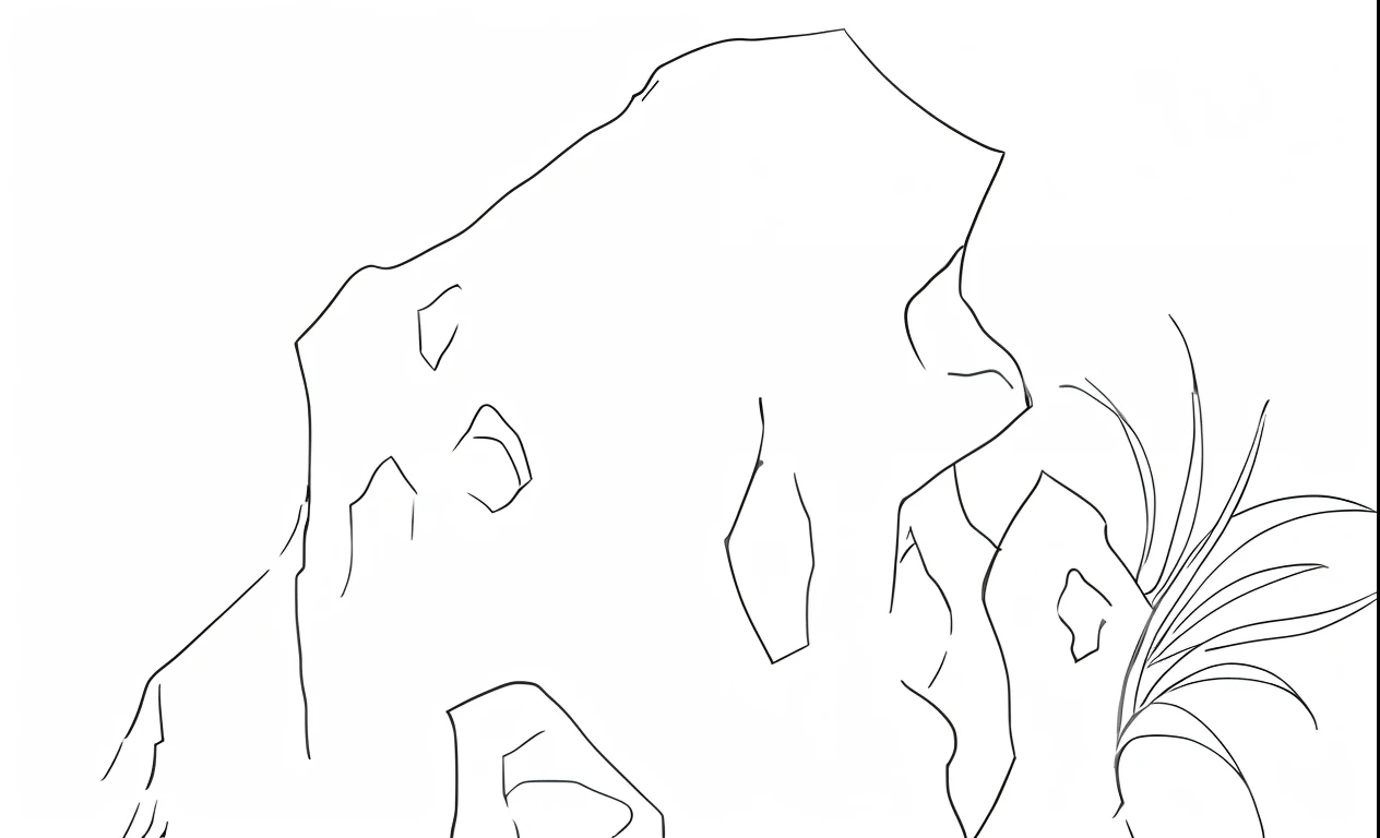 rockery,There is a picture of a rockery, Line - Art, Line art, Simple lines of art, drawn with a single line, Simple line art, single line drawing,