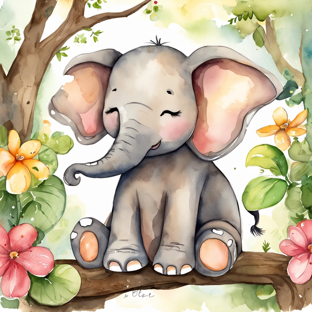 sleeping elephant, animals, cute, kawaii, chibi, simple background