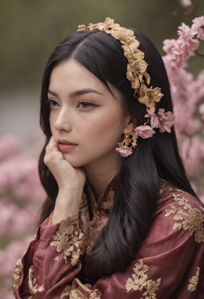32K(tmasterpiece,k hd,hyper HD,32K)Long flowing black hair,Rockery,zydink, a color, Golden stick (Seduce girls), (Red scarf in the snow), jumping posture, looking at the ground, long whitr hair, Floating hair, Carp pattern headdress, Chinese long-sleeved silver battle robe, (Abstract gouache splash:1.2), Pink petal background,Tulips flying(realisticlying:1.4),Black color hair,Fallen leaves flutter,urban backdrop, A high resolution, the detail, RAW photogr, Sharp Re, Nikon D850 Film Stock Photo by Jefferies Lee 4 Kodak Portra 400 Camera F1.6 shots, Rich colors, ultra-realistic vivid textures, Dramatic lighting, Unreal Engine Art Station Trend, cinestir 800,Long flowing black hair,Transparent robe clothing