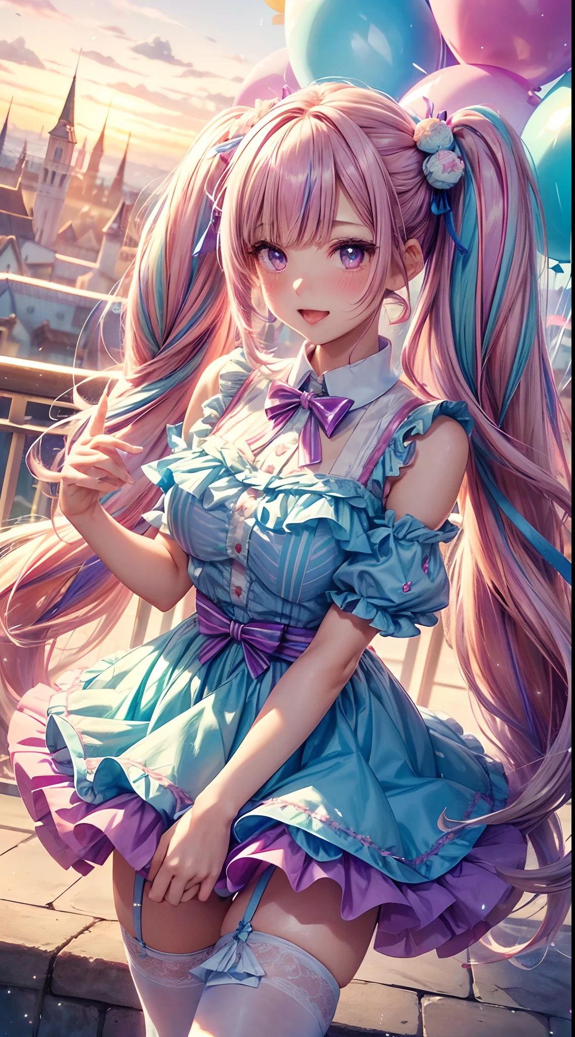 ((idol)),((2 girls)),(Gingham Plaid)、(Punk Gothic Dresses),(Tartan plaid), ((Stage Background)), ((ultra-definition)), ((Best Illustration)), ((cinematlic lighting)), (brilliance:1.2)、Classic、(painted:1.1)、(Sketched:1.1)、(top-quality)、(masterpiece:1.2)、(Anime style)、(独奏)、Beautiful Detail Face、(Cute face:1.3)、(big eye:1.3)、colourful hair、(length hair:1.2)、(Floating hair:1.2)、、detailed costume、(Cute pastel colored boots:1.1)、(Transparent substrate:1.1)、(shimmer:1.2)、(Glow:1.2)、(brilliance:1.2)、(A smile:1.2)、(Gingham Plaid)、(Particle:1.3)、(microphone)、(The two are facing each other)、(Palm Pose)